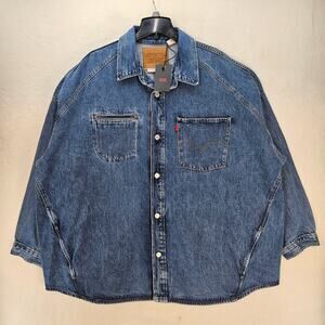 LEVI'S MEN'S XXL PREMIUM TWISTED SHACKET DENIM JACKET MEDIUM WASH NWT